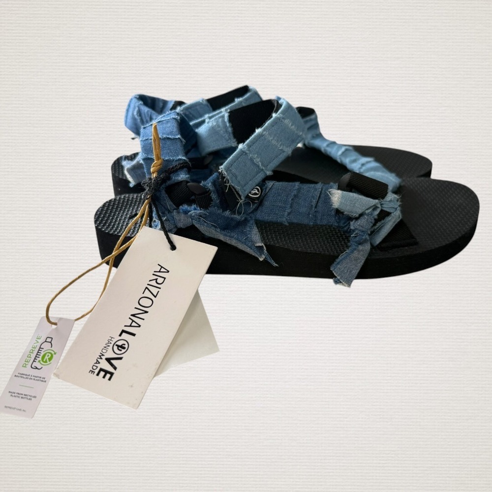 NEW Arizona Love Trekky Sandals Women 41 Blue Denim Frayed Sustainable Handmade